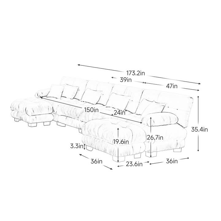 39F Inc. - Wholesale Sofa - Modular U-Shaped 4-Seat Green Chenille Sectional Sofa7