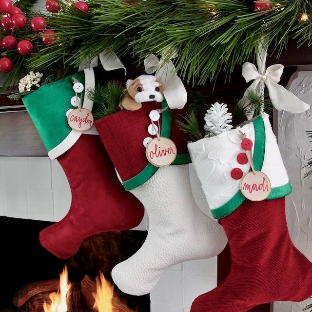 The Sunday Studio - Wholesale Holiday Stocking - Red & Green Velvet and Suede Style Christmas Stockings2