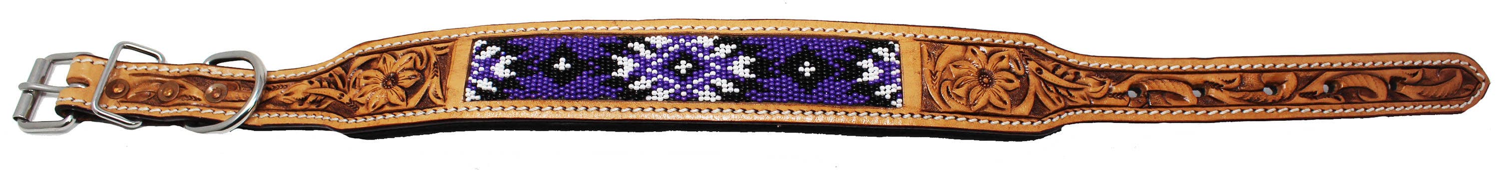 Violet brun Collier pour chien en cuir rembourré à perles florales usiné à la main 60178 en vente sur Faire2
