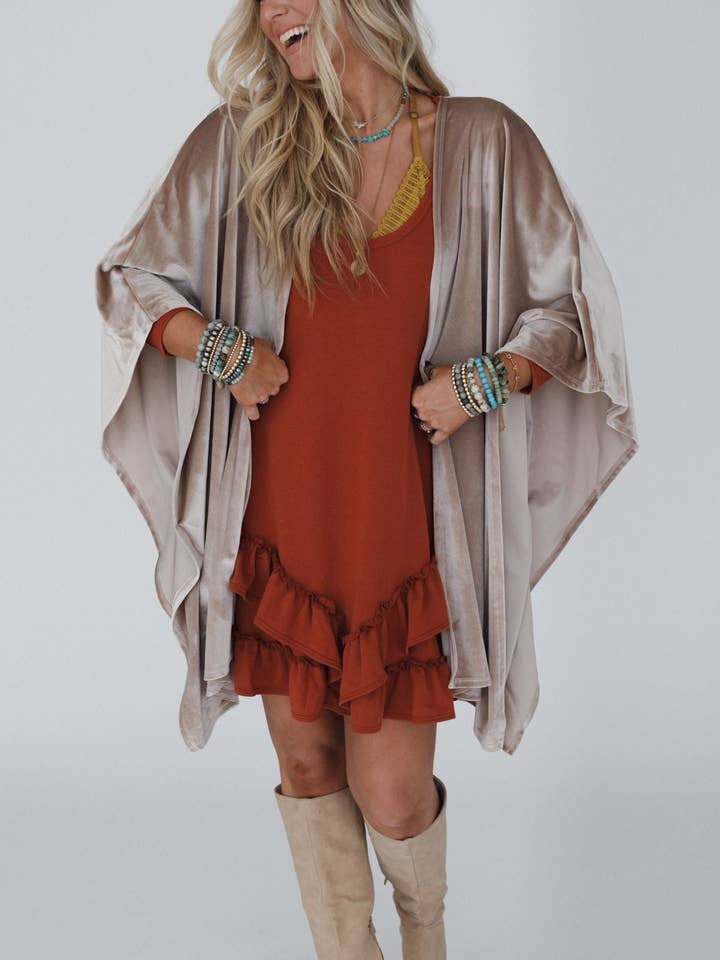 Three Bird Nest - Wholesale Kimono - Women's - Savoy Velvet Kimono - Taupe