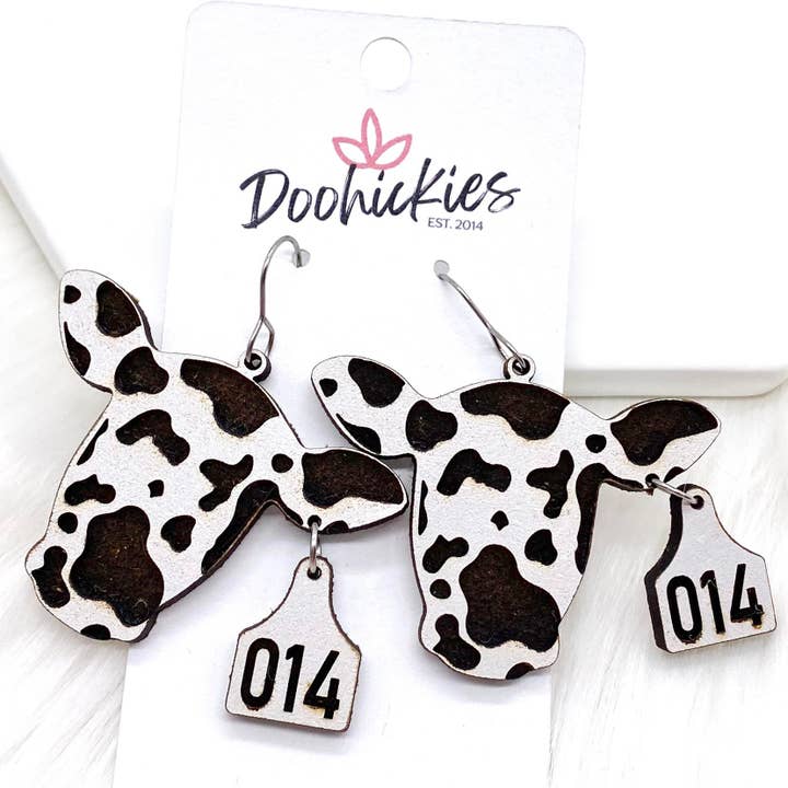 1.5" Wooden Cow Head & Tag - Western Earrings for wholesale by Doohickies