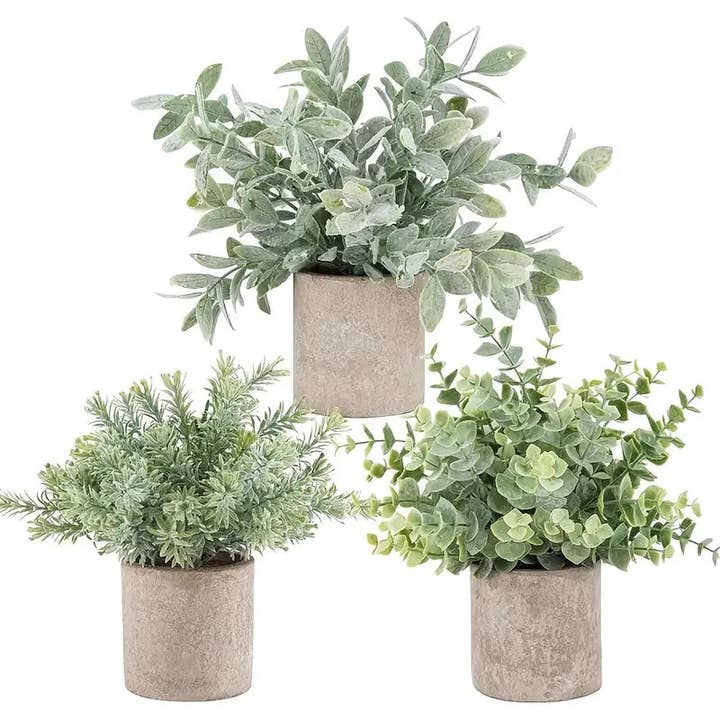 Huis Van Merken - Wholesale Artificial Plant - Artificial Eucalyptus Potted Plants Set - Small Faux Decor
