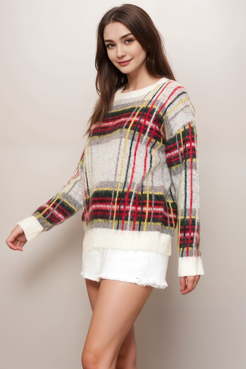 IVORY 11082LP108I - PLUS SIZE - SID CHECK SWEATER for wholesale on Faire6