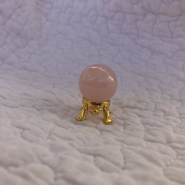 Tree of Life Gems - Wholesale Spiritual Stone/Crystal - Rose Quartz 20mm Sphere on Gold Turtle Stand1