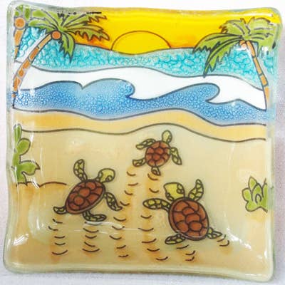 Pampeana - Wholesale Decorative Plate/Dish/Bowl - Hatching Turtles Square Plate / Dish