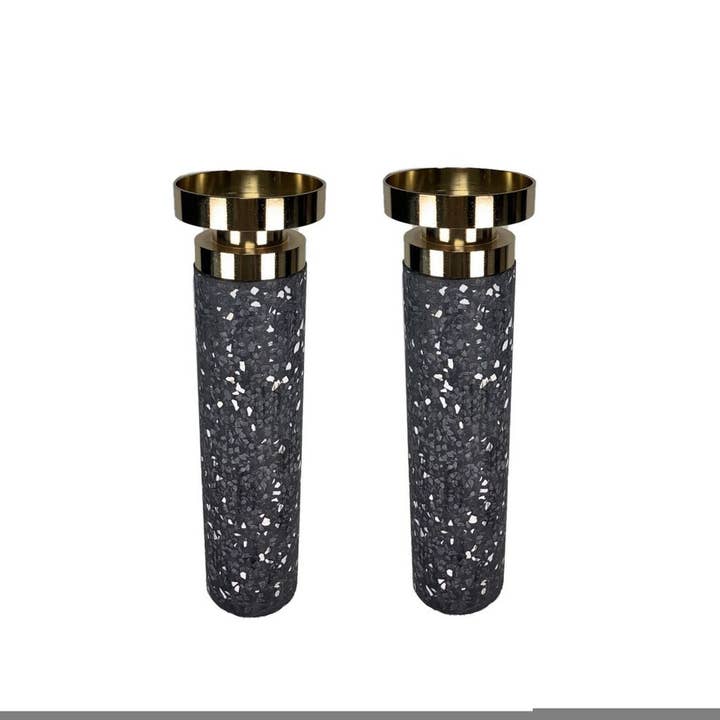 Aria Home – Engroshandel Lyseholder – Sæt med 2 guld cylinder lysestager - Moderne dekorative lysestager med splatter finish til middag