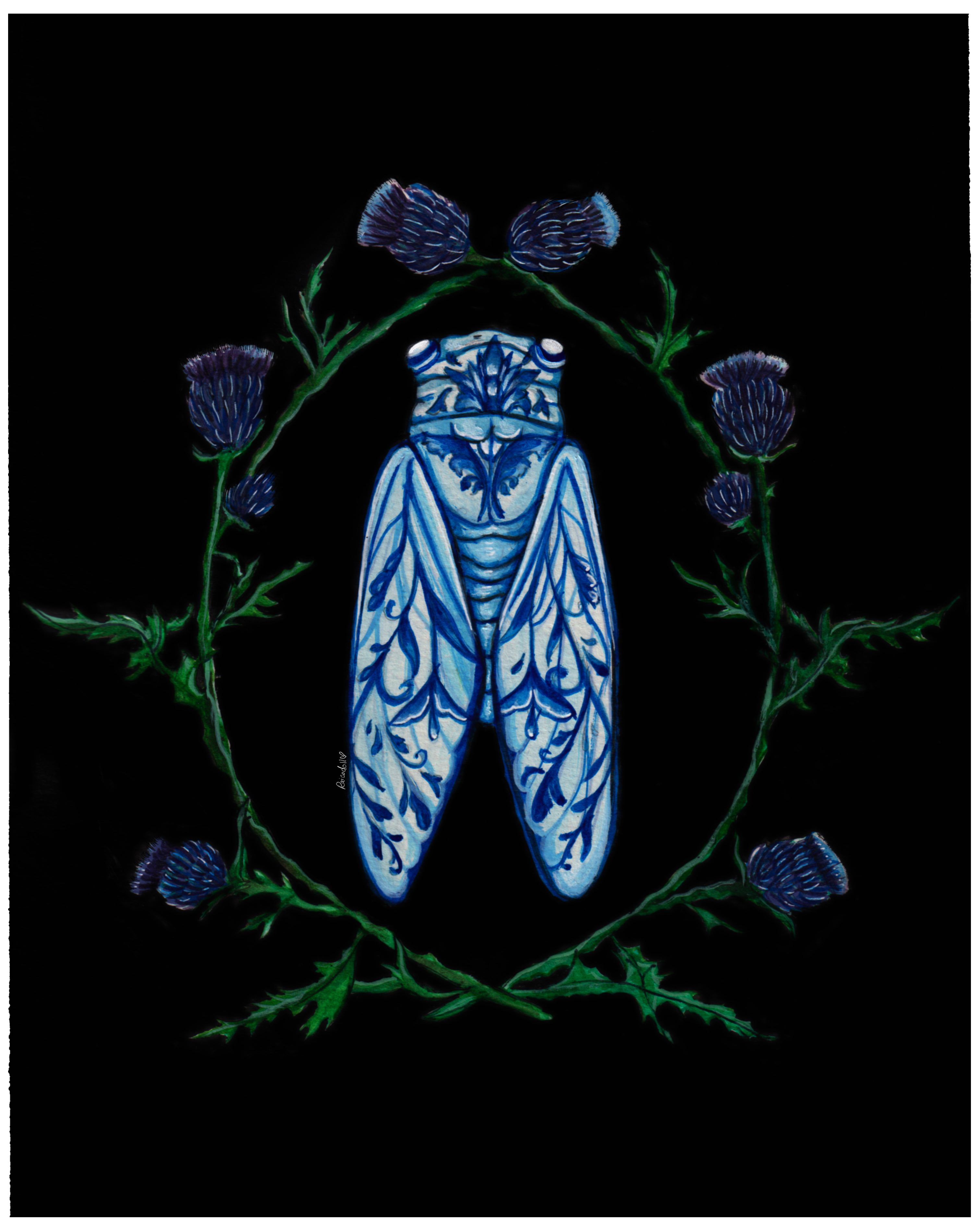 Raicodoll - Wholesale Art Print - Thistle & Blue Ceramic Cicada | Art Print1
