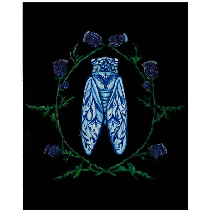 Raicodoll - Wholesale Art Print - Thistle & Blue Ceramic Cicada | Art Print1