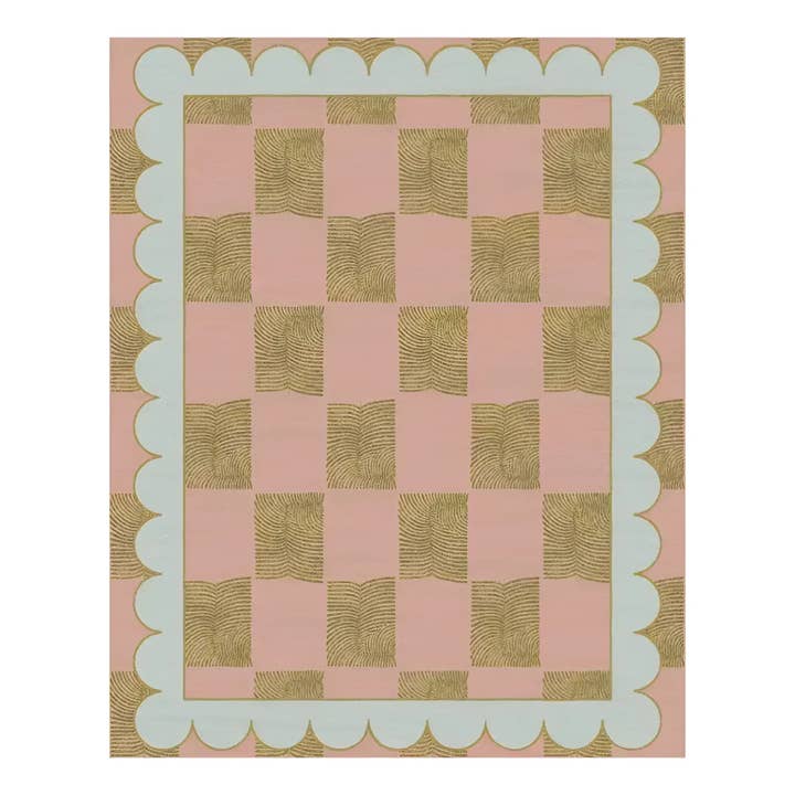 Maia Homes – Engroshandel Løst tæppe – Leaf Checker Scallop pastel håndtuftet tæppe1