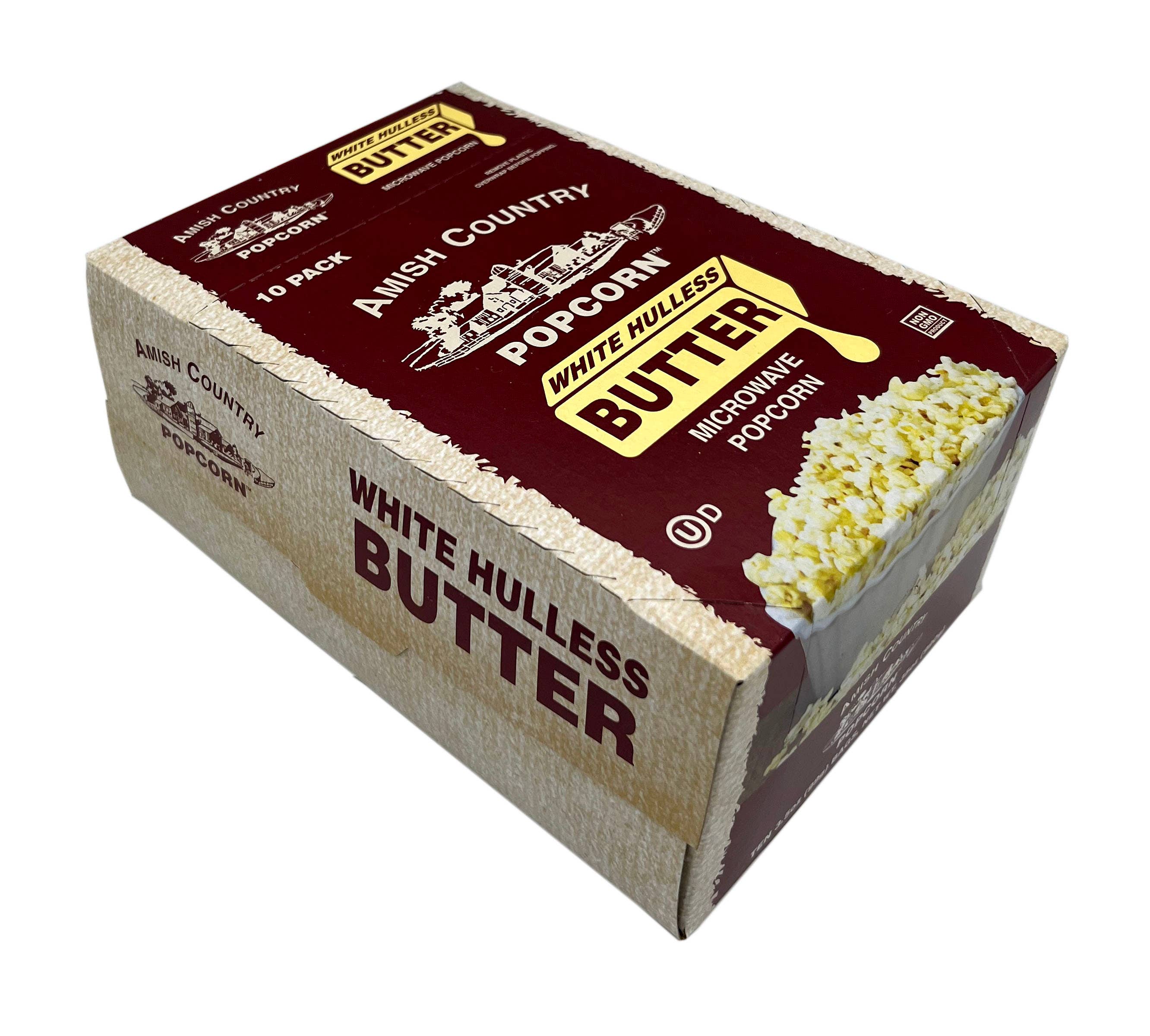 Amish Country Popcorn - Wholesale Popcorn Kernels - 10pk Microwave Buttery White Hulless Popcorn  1