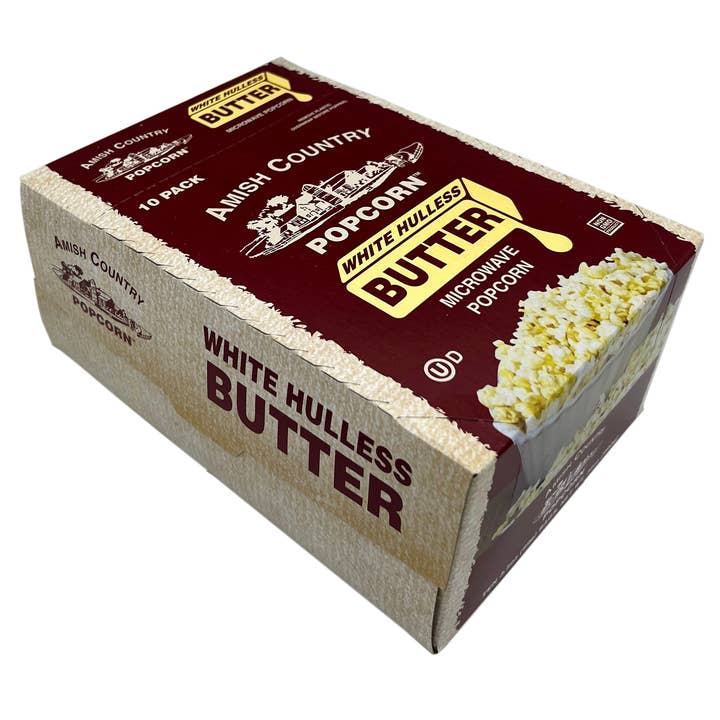 Amish Country Popcorn - Wholesale Popcorn Kernels - 10pk Microwave Buttery White Hulless Popcorn 1