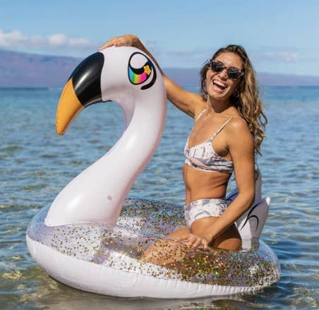 PoolCandy - Wholesale Inflatables - Glitter Swan - 48" Jumbo Beach & Pool Tube0