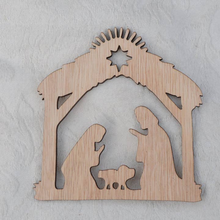 Natividad, decoración navideña de madera contrachapada para venta al por mayor de Tawny Barn