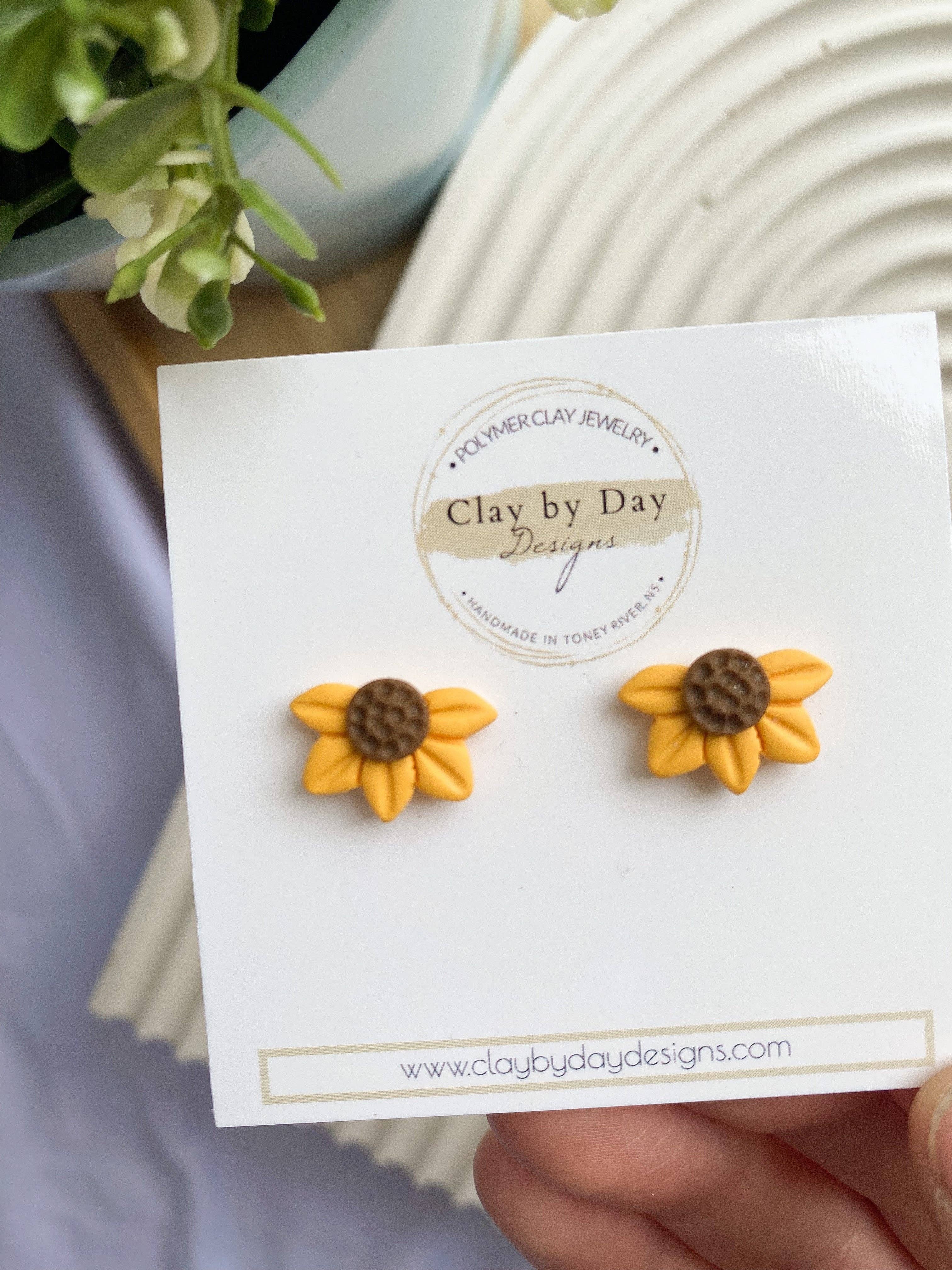 Clay by Day Designs – wholesale Stud/post earrings – Half Flower Studs  - polymer clay earring 0