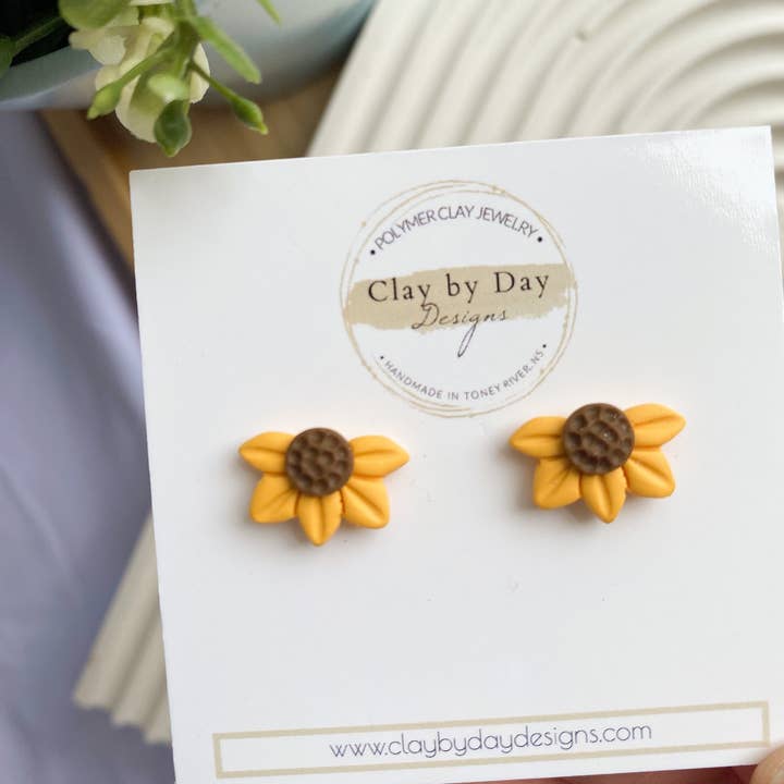 Clay by Day Designs – wholesale Stud/post earrings – Half Flower Studs - polymer clay earring