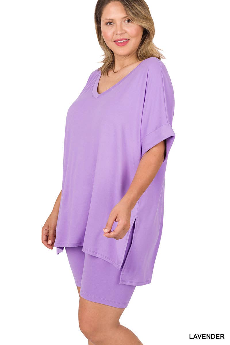 Vanilla Monkey - Wholesale Top & Pant Set (NOT Loungewear) - Women's - Plus Brushed Dty Microfiber V-neck Top And Biker13