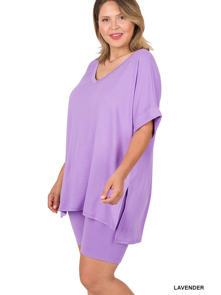 Vanilla Monkey - Wholesale Top & Pant Set (NOT Loungewear) - Women's - Plus Brushed Dty Microfiber V-neck Top And Biker13