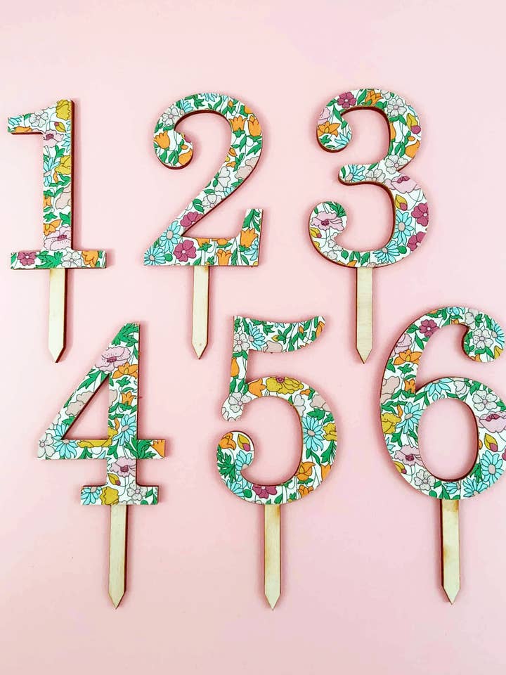 Poppy Forest Liberty of London Numbers Cake Topper for wholesale by Eleanor Moss Studio