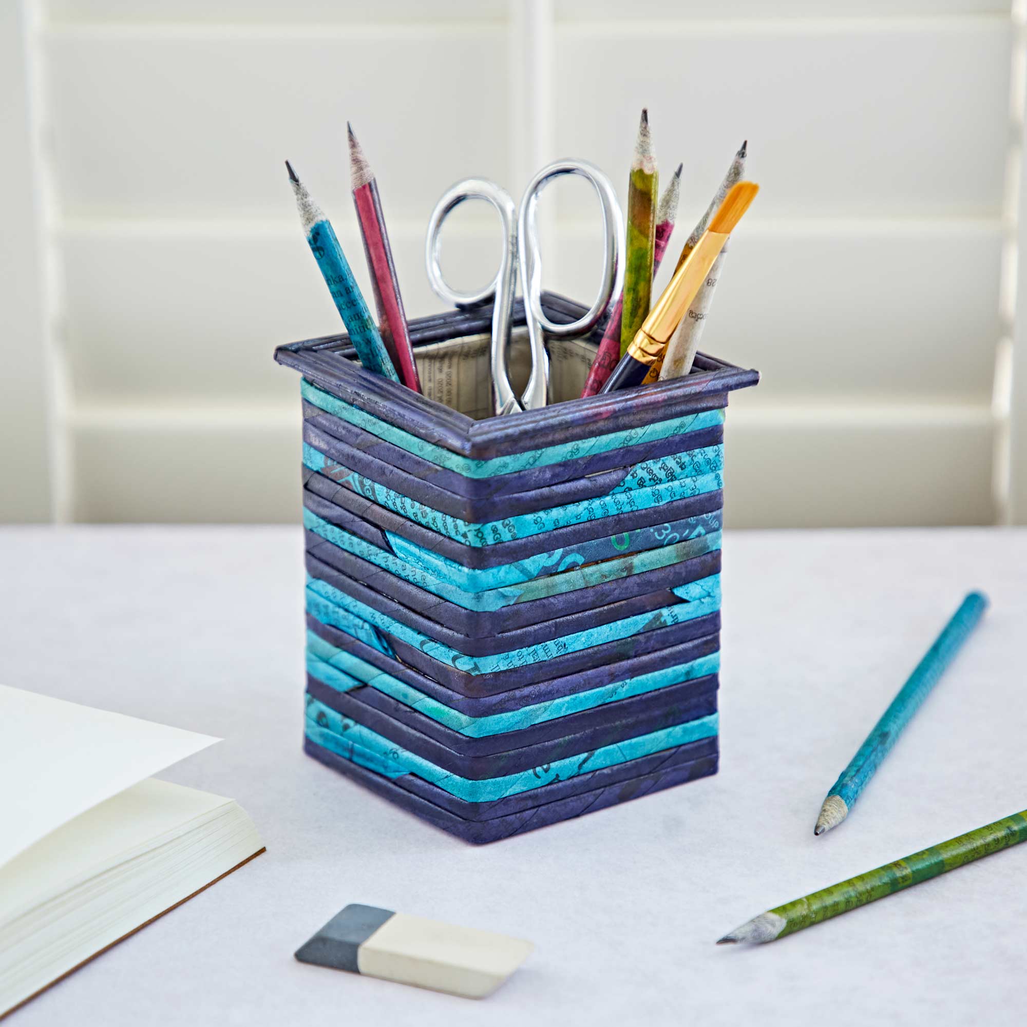 The Paper High Gift Company Limited - Wholesale Pencil Holder - Recycled Newspaper Square Pencil Holder7