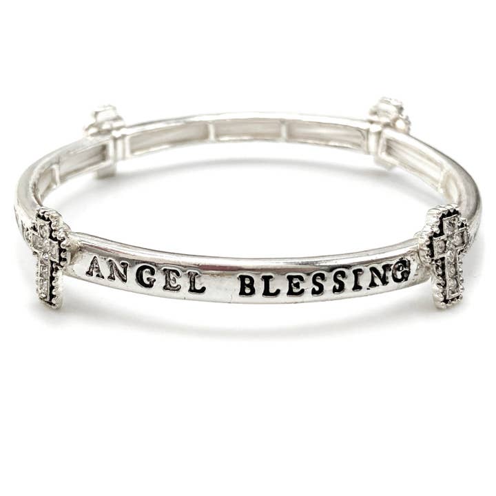 Angel Blessing Rhinestone Cross Stretch Bracelet for wholesale by Lunar Deer