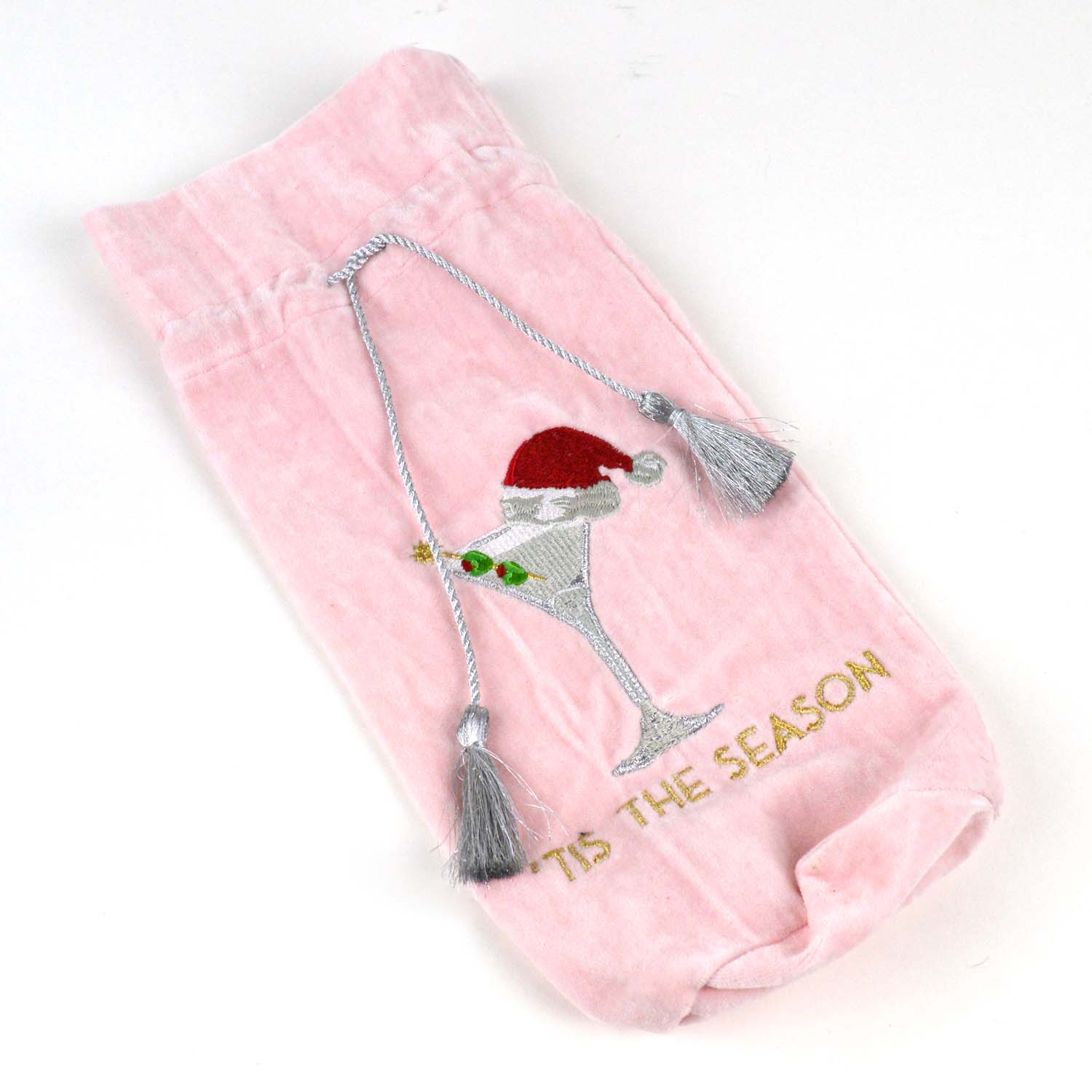 8 Oak Lane - Wholesale Wine Gift Bag - Martini Embroidered Pink Wine Bag1