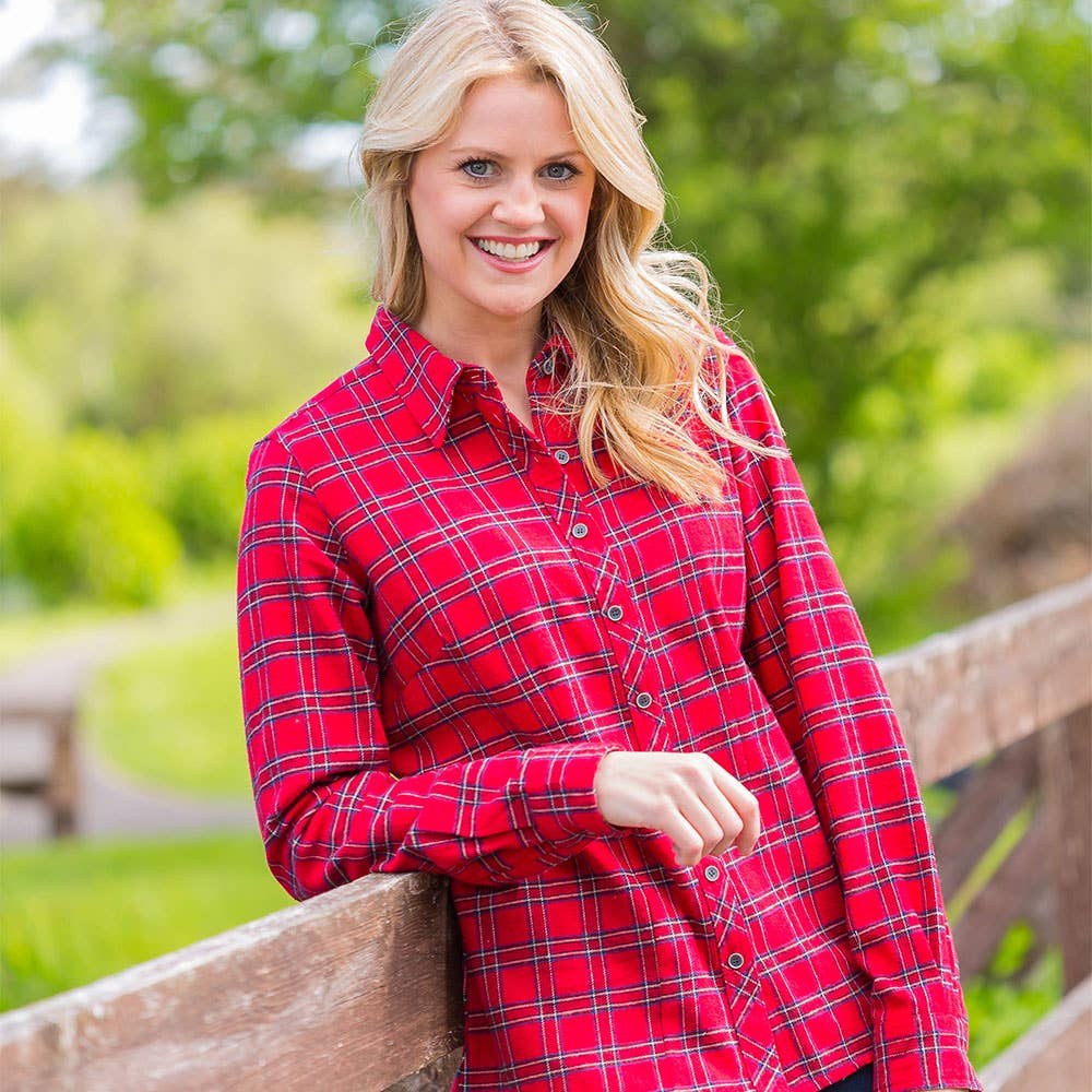 Lee Valley Ireland - Vendita all'ingrosso Camicia button down - Donna - Camicia da donna in flanella di cotone con tartan rosso Royal Stewart LV270