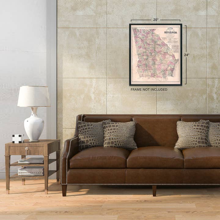 Historic Prints - Wholesale Poster - 1864 Map of Georgia Poster - Vintage Map of Georgia Wall Art - Vintage Georgia Map Showing Counties, Railways, Stations, Villages, Mills - Georgia State Wall Map