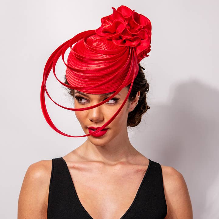 SP Sophia Collection - Wholesale Fascinator Hat - Women's - Ribbon Flower Pillbox Braid Hat w/ Floating Ribbon Loops6