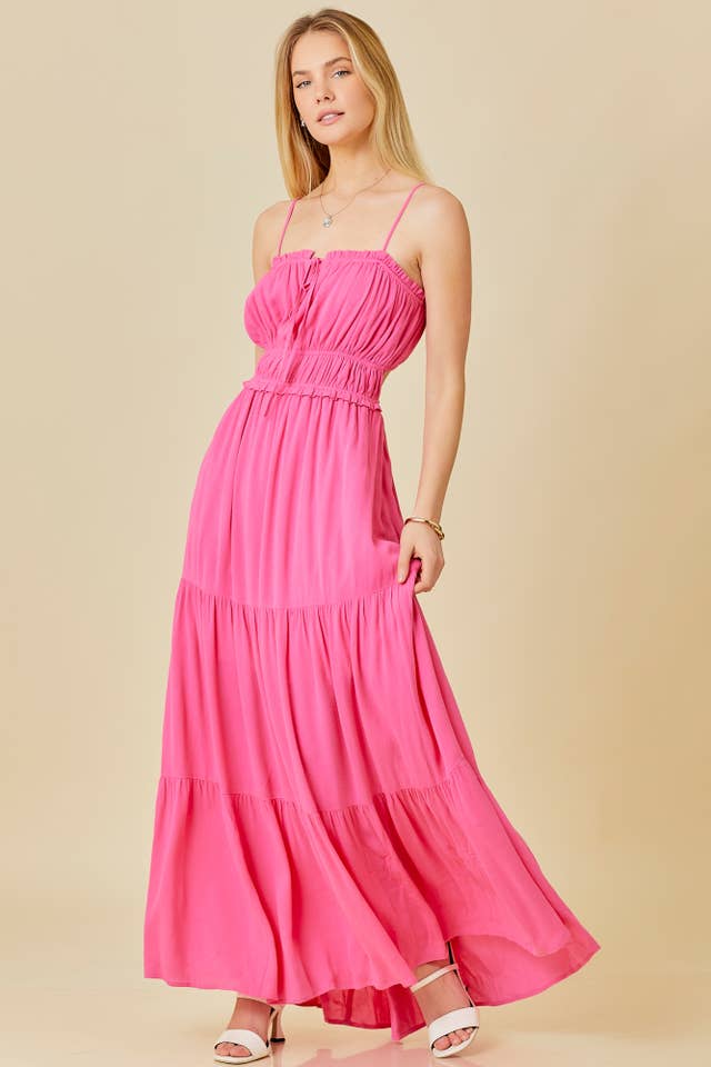 Main Strip - Wholesale Dress - Women's - Tie Ruffle Cut Out Open Back Summer Maxi Dress