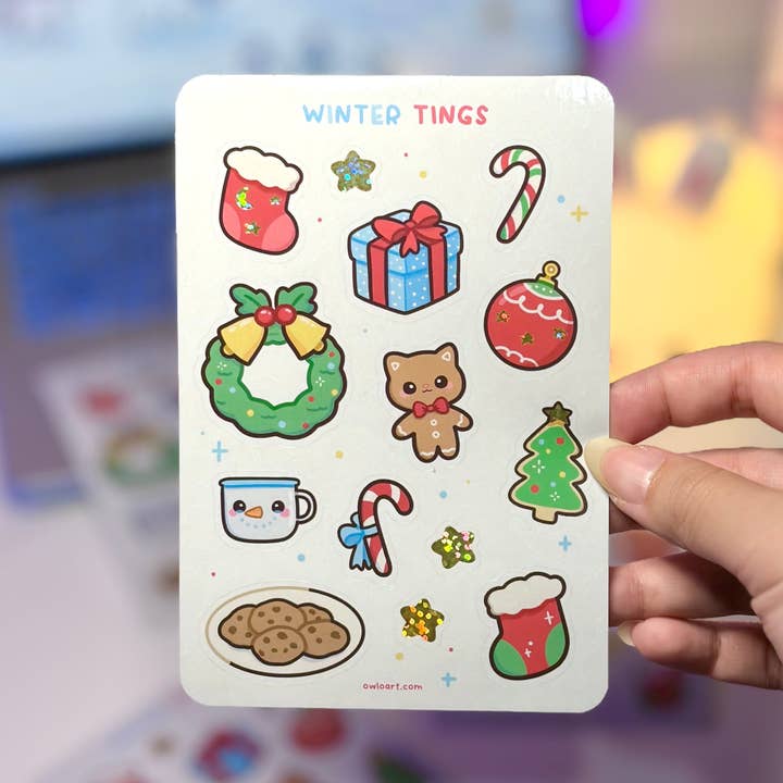 Winter Tings Wasserdicht Glänzend mit Glitzer Aufkleberbogen für den Großhandel von owloArt