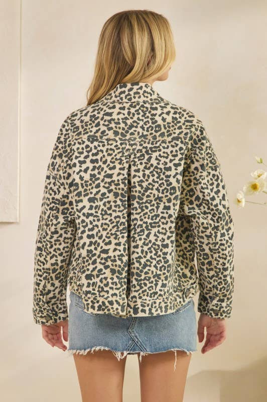 Pink Irene Wholesale - Wholesale Jacket - Women's - Leopard Printed Denim Jacket4