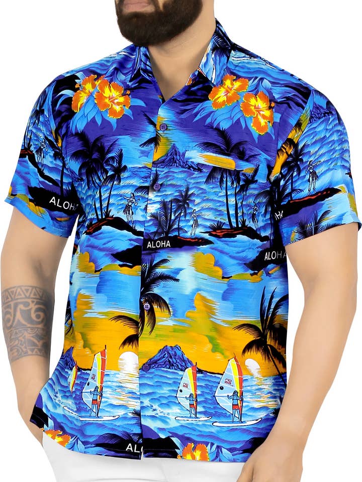 LA LEELA Chemises de plage hawaïennes pour homme XXL métallisé, surf pour la vente par LA LEELA \ HAPPY BAY
