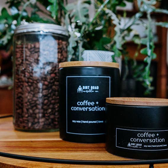 Coffee + Conversation Candle for wholesale by Dirt Road Candle Co