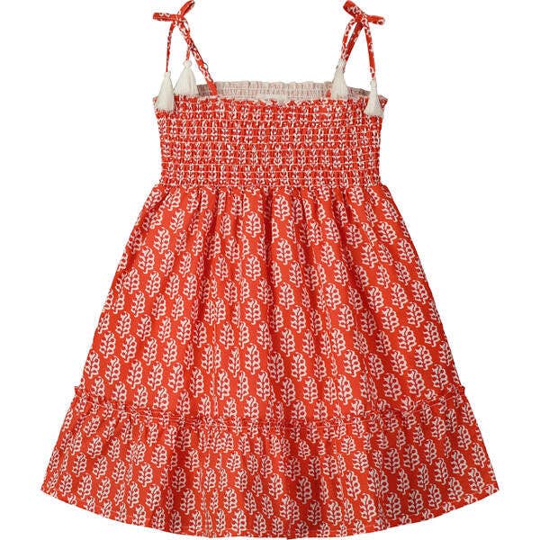 Classic summer dress in red block print floral for wholesale by Poppet & Fox