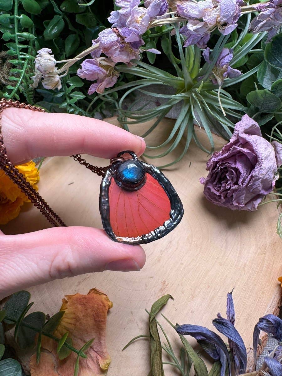 Copper Ashes - Wholesale Pendant/Charm Necklace - Labradorite and Butterfly Wing Necklace (reversible)1