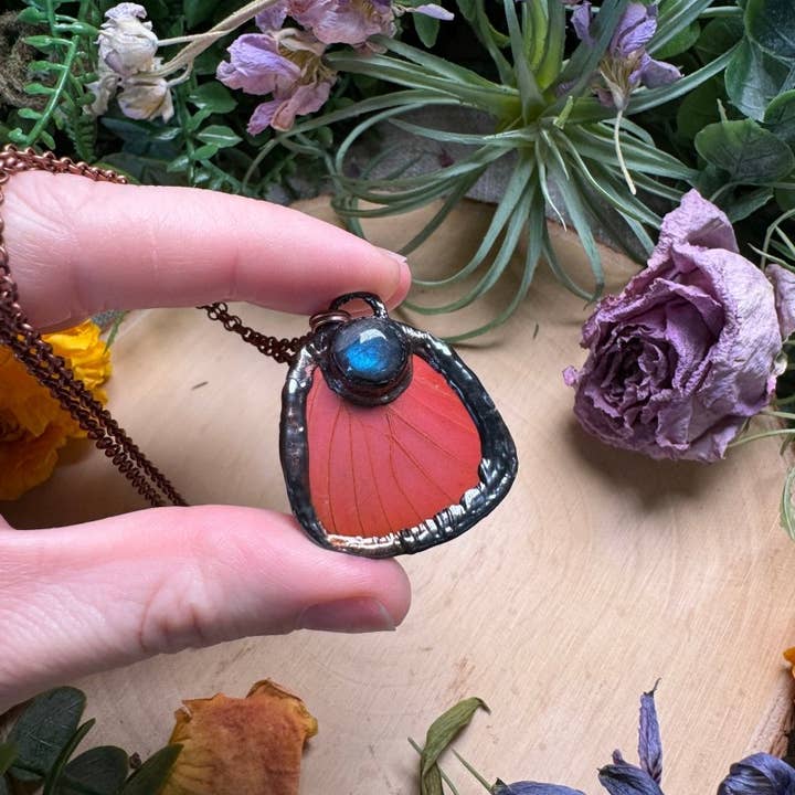 Copper Ashes - Wholesale Pendant/Charm Necklace - Labradorite and Butterfly Wing Necklace (reversible)1