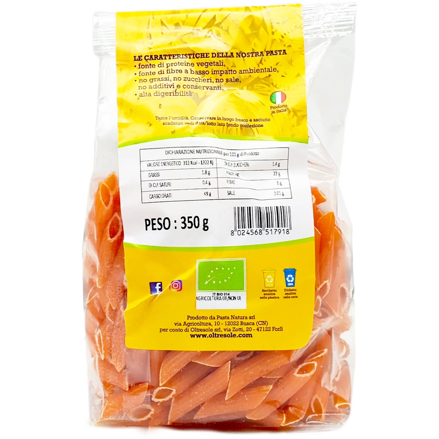 Oltresole - Wholesale Pasta - ORGANIC RED LENTIL PASTA PENNE 350 g1
