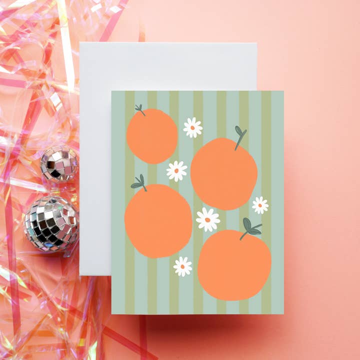 Orange Flowers & Stripes | Greeting Card for wholesale by Sincerely Silly Goods