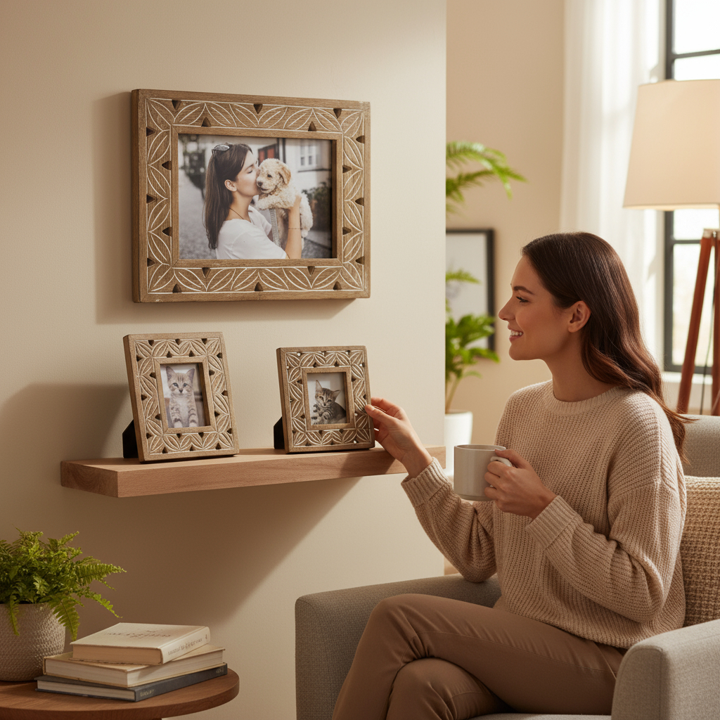 Wilco Home - Venta al por mayor Marcos de fotos - Marco de fotos Leon tallado a mano con caballete, decoración otoñal4