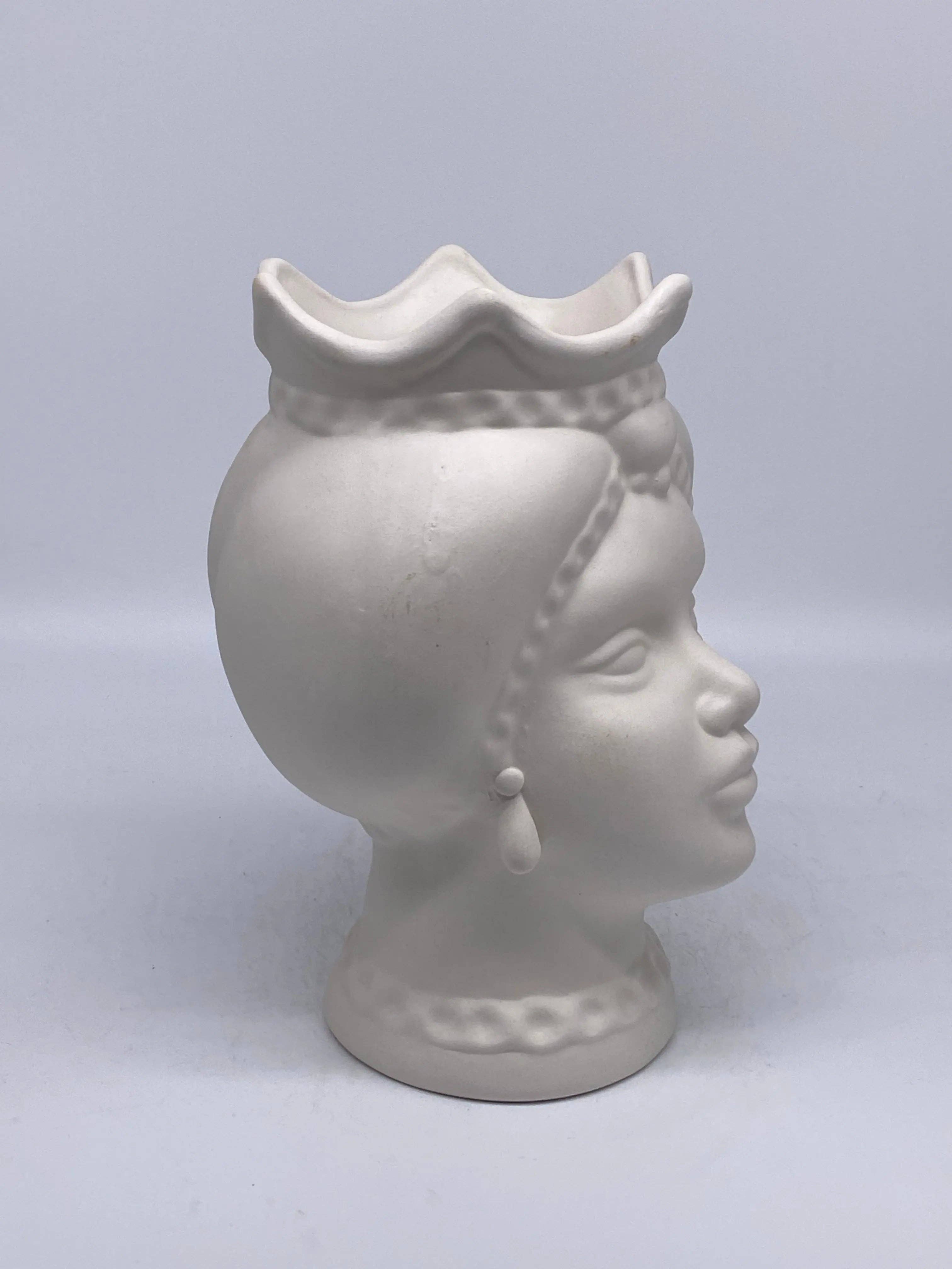 DD Ceramiche Siciliane - Vendita all'ingrosso Statuette decorative - Teste di Moro Luis Ceramica Caltagirone cm H.22 L.15 Artigianale Turbante Bianco Opaco3