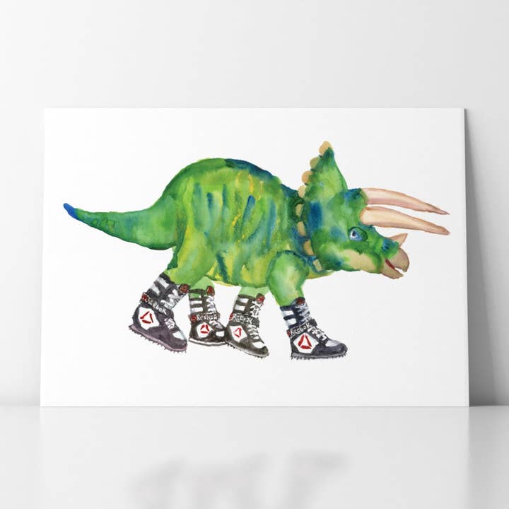 Triceratops en tops altos estampado giclée para venta al por mayor de Rosie Webb illustrations
