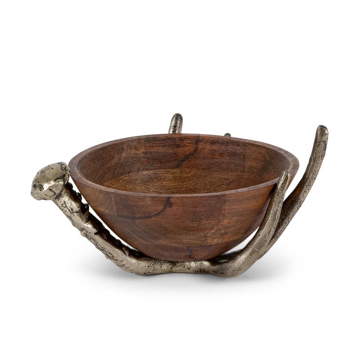Mango Wood Bowl with Antler Stand, 10" for wholesale by Park Hill Collection
