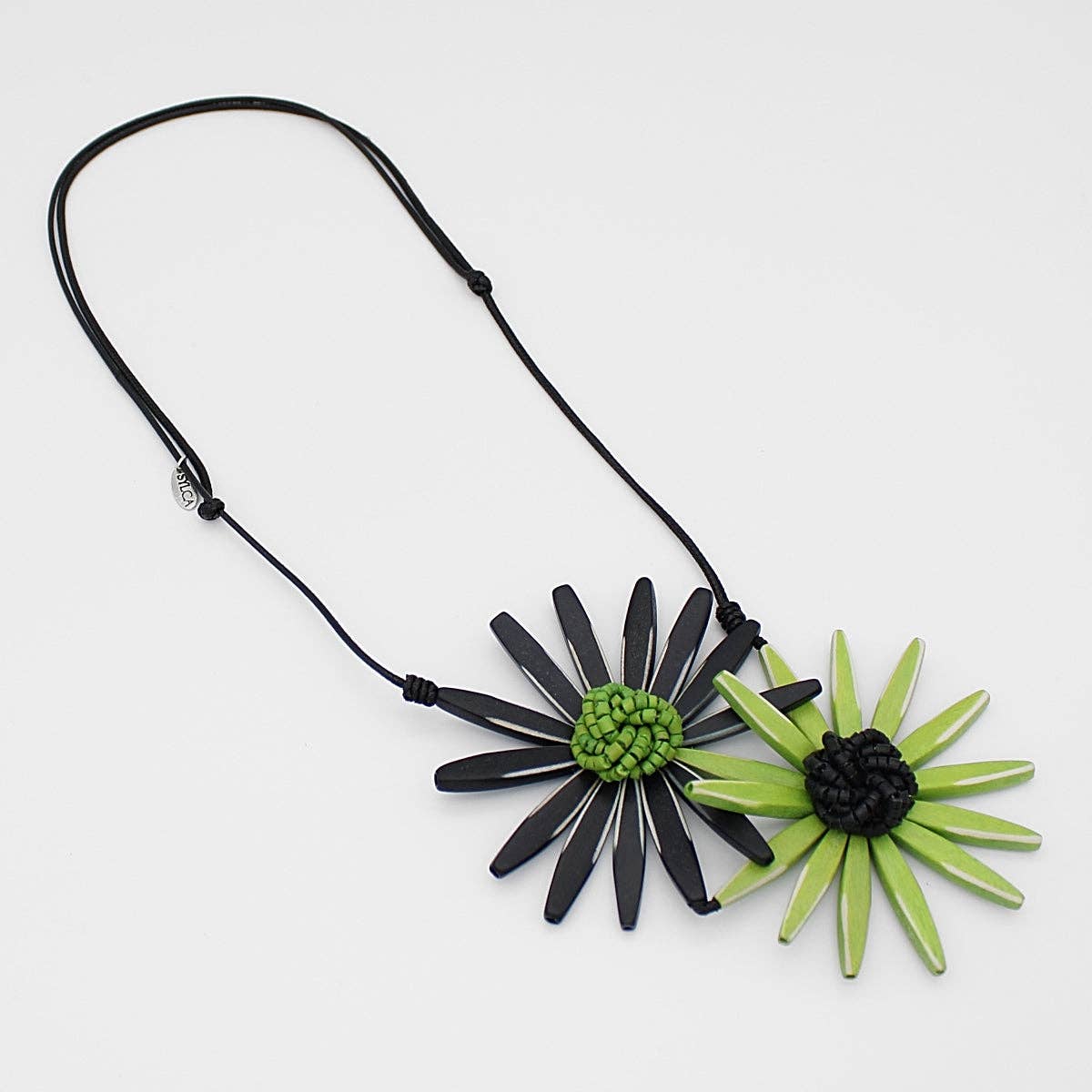 Sylca Designs - Wholesale Pendant/Charm Necklace - Black and Green Amaya Double Flower Statement Necklace2