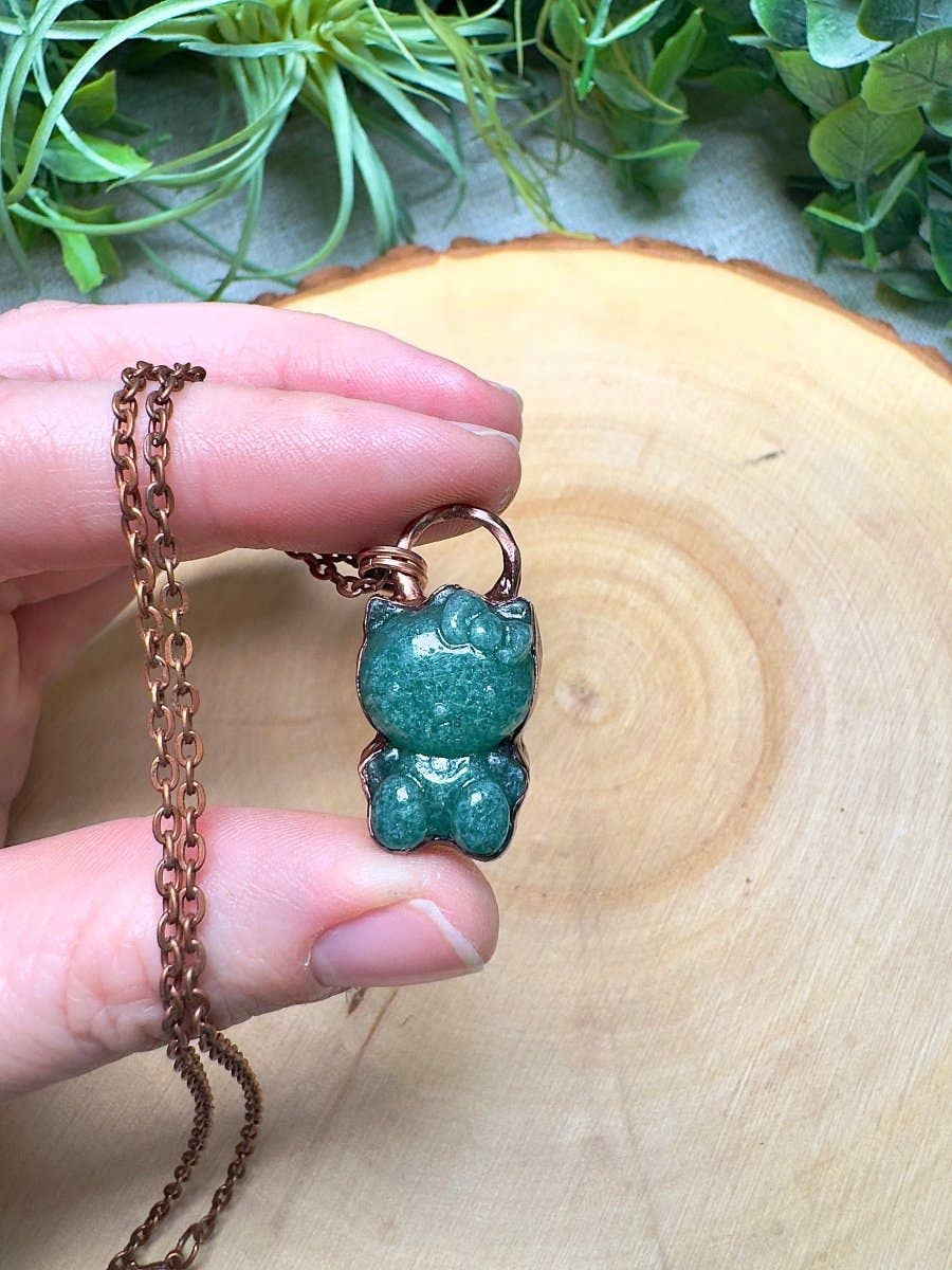 Copper Ashes - Wholesale Pendant/Charm Necklace - Green Aventurine Hello Kitty Necklace
