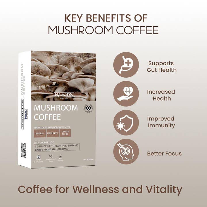 Namhya Ayurveda - Wholesale Powdered Health Drink - Mushroom Coffee | Lion’s Mane, Reishi & More| Mind-Boosting, Jitter-Free Energy | Focus - Immunity - Energy