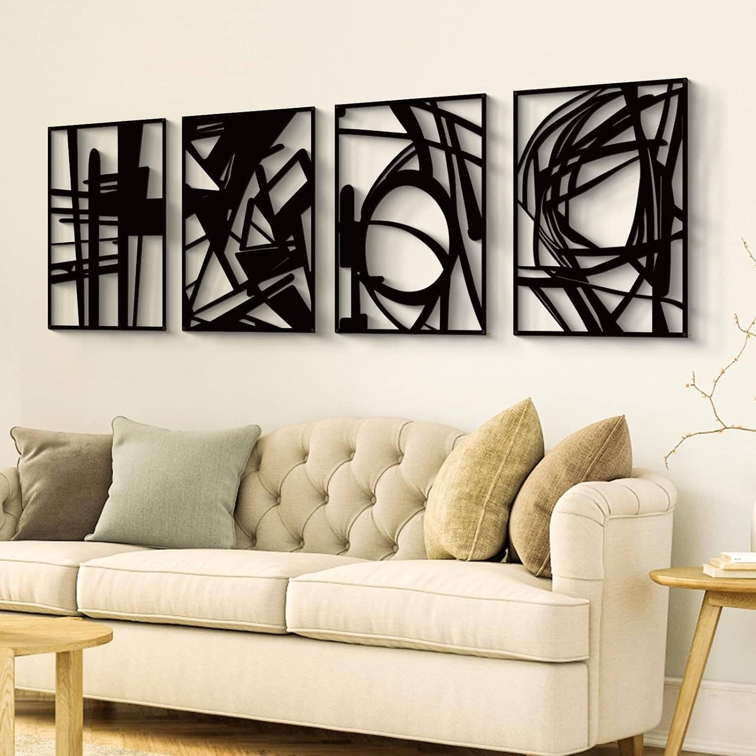 Black Abstract Metal Wall Art 4 Pack Minimalist 3D for wholesale on Faire2