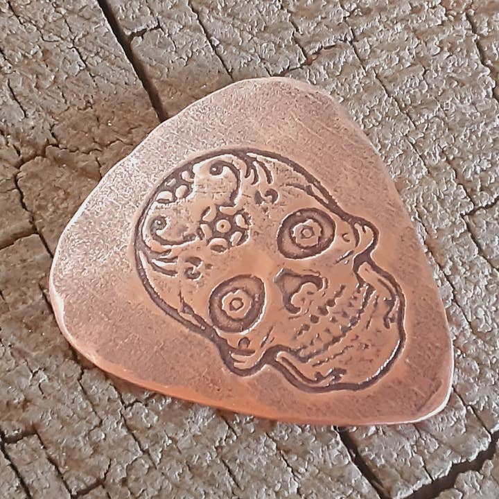 copper guitar pick - playable with sugar skull for wholesale by NiciArt LLC