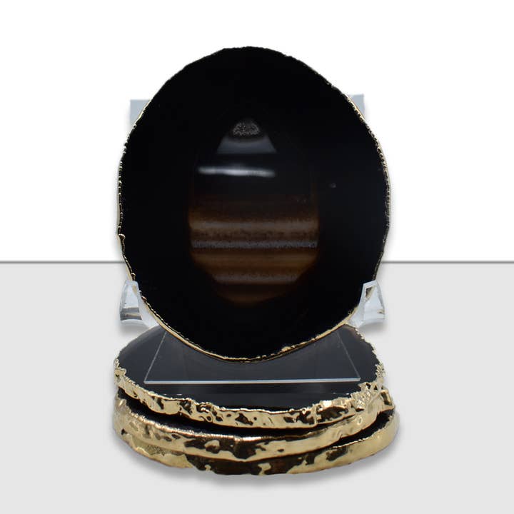 Medium Agate Coaster Set of 4 Luxury Gold Trim for wholesale by Olympus Minerals Co