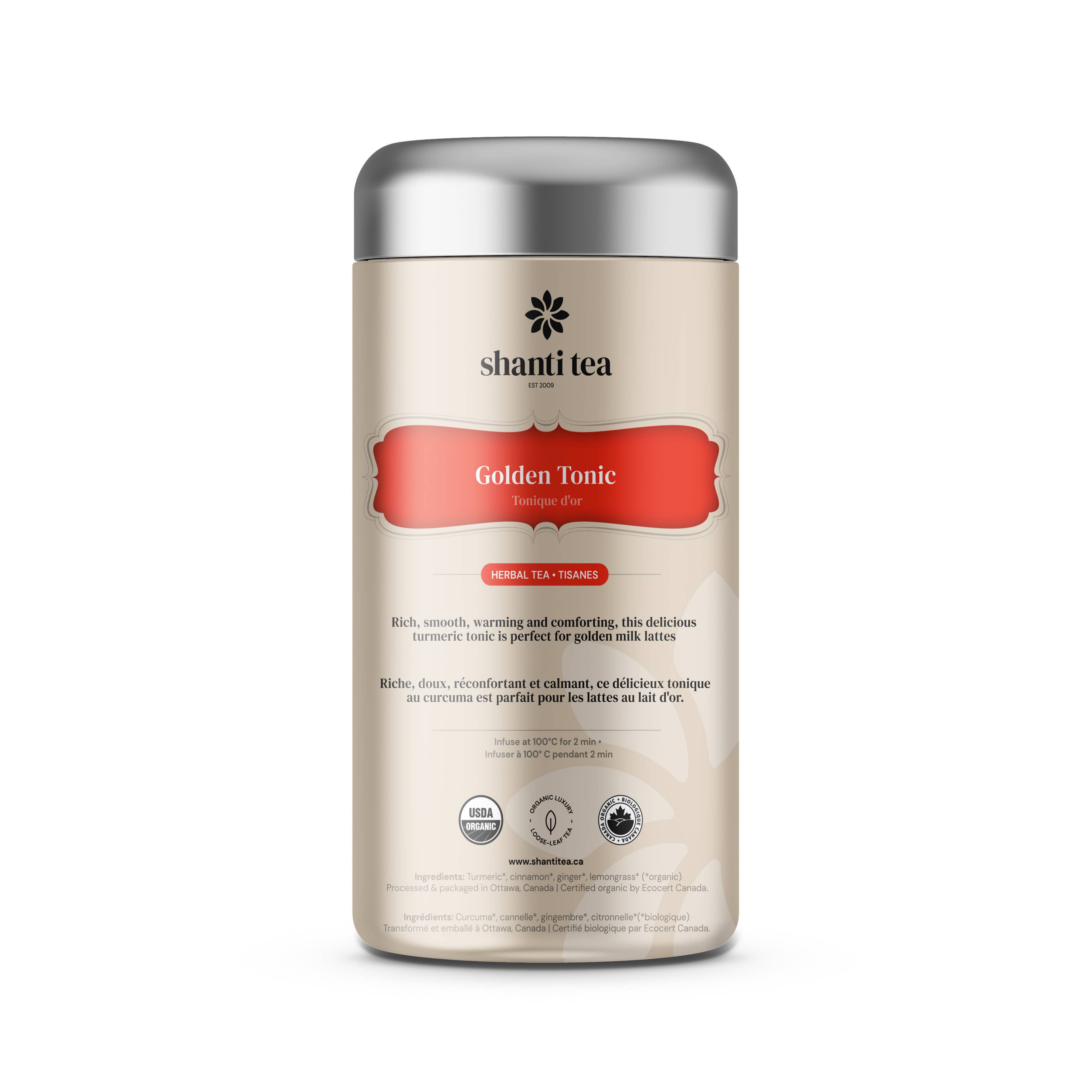 Shanti Tea - Vendita all'ingrosso Tisane salutari e depurative - Golden Tonic, 15 bustine di tè piramidali in latta0