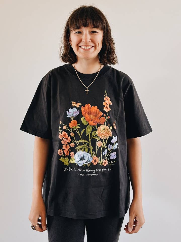 GraceLaced by Ruth Chou Simons - Wholesale Screen Printed T-Shirt - Women's - You Don’t Have To Be Blooming To Be Growing T-Shirt4